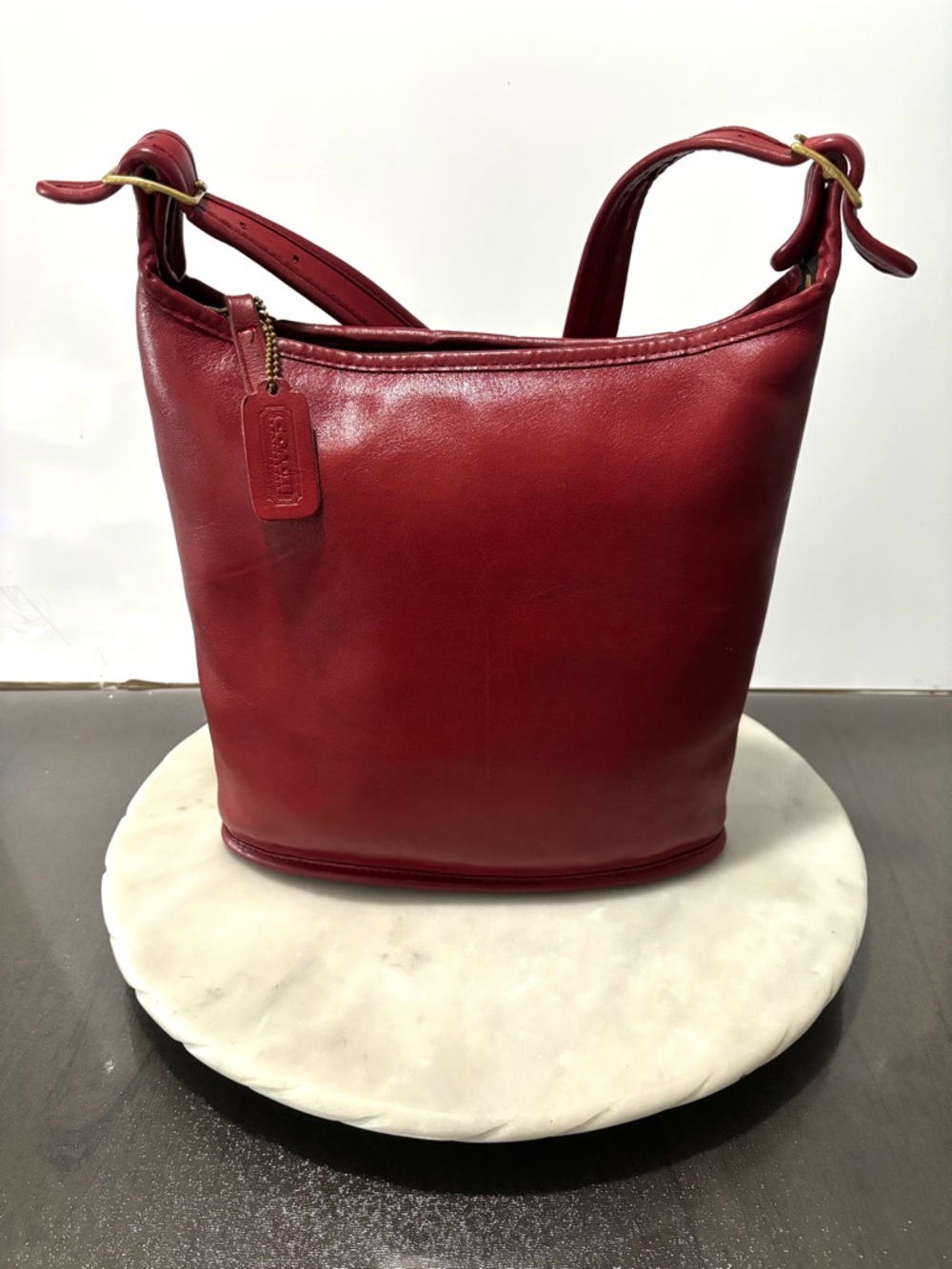 Vintage Coach Large Red Leather Market Tote Duffle Sac Brass Buckle Made In USA